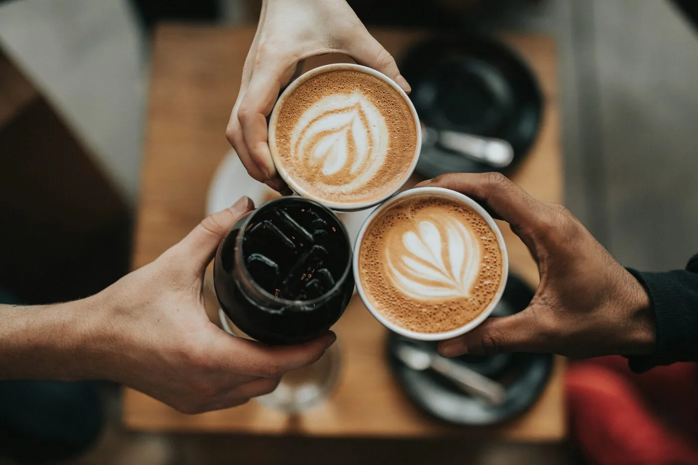 Coffee lattes at a Palm Springs coffee shop with latte art
