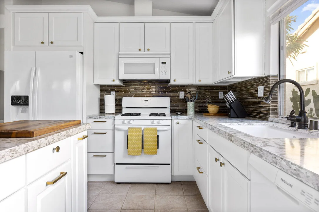 Fully stocked family kitchen at The Cozy Cactus vacation rental in Indio CA