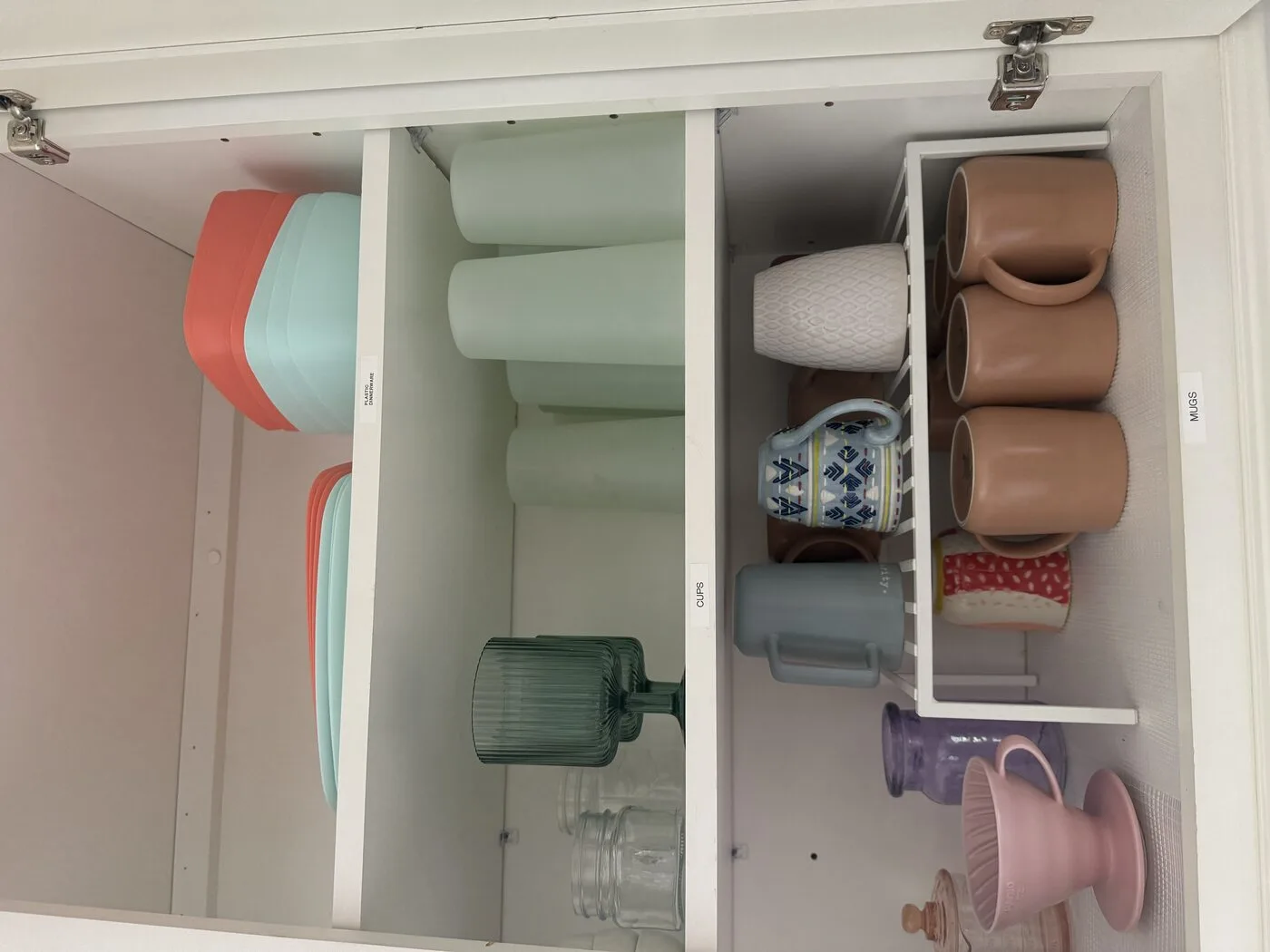 Organized and labeled kitchen drawers at The Cozy Cactus vacation rental in Indio California