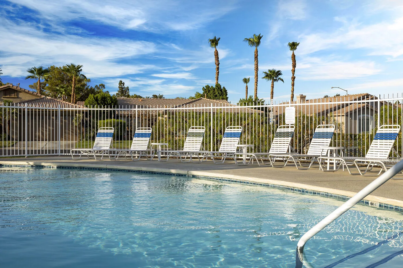 Backyard pool and patio at the Cozy Cactus vacation rental in Indian Palms Country Club Indio CA