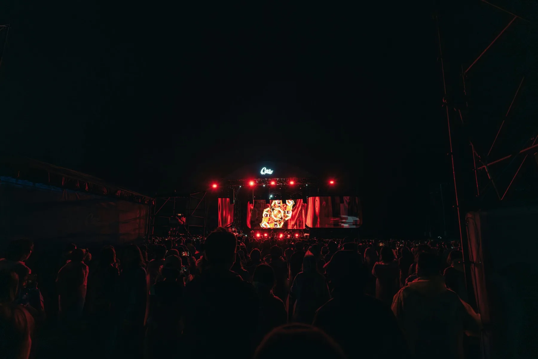 Coachella festival concert at night with stage lights