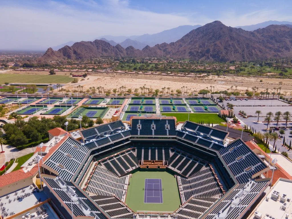Aerial view of the Indian Wells Tennis Garden stadium during the BNP Paribas Open