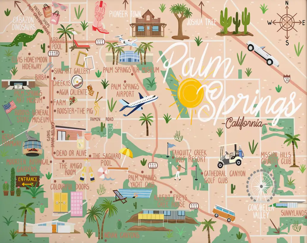 Aerial view of Palm Springs neighborhoods with the San Jacinto Mountains in the background