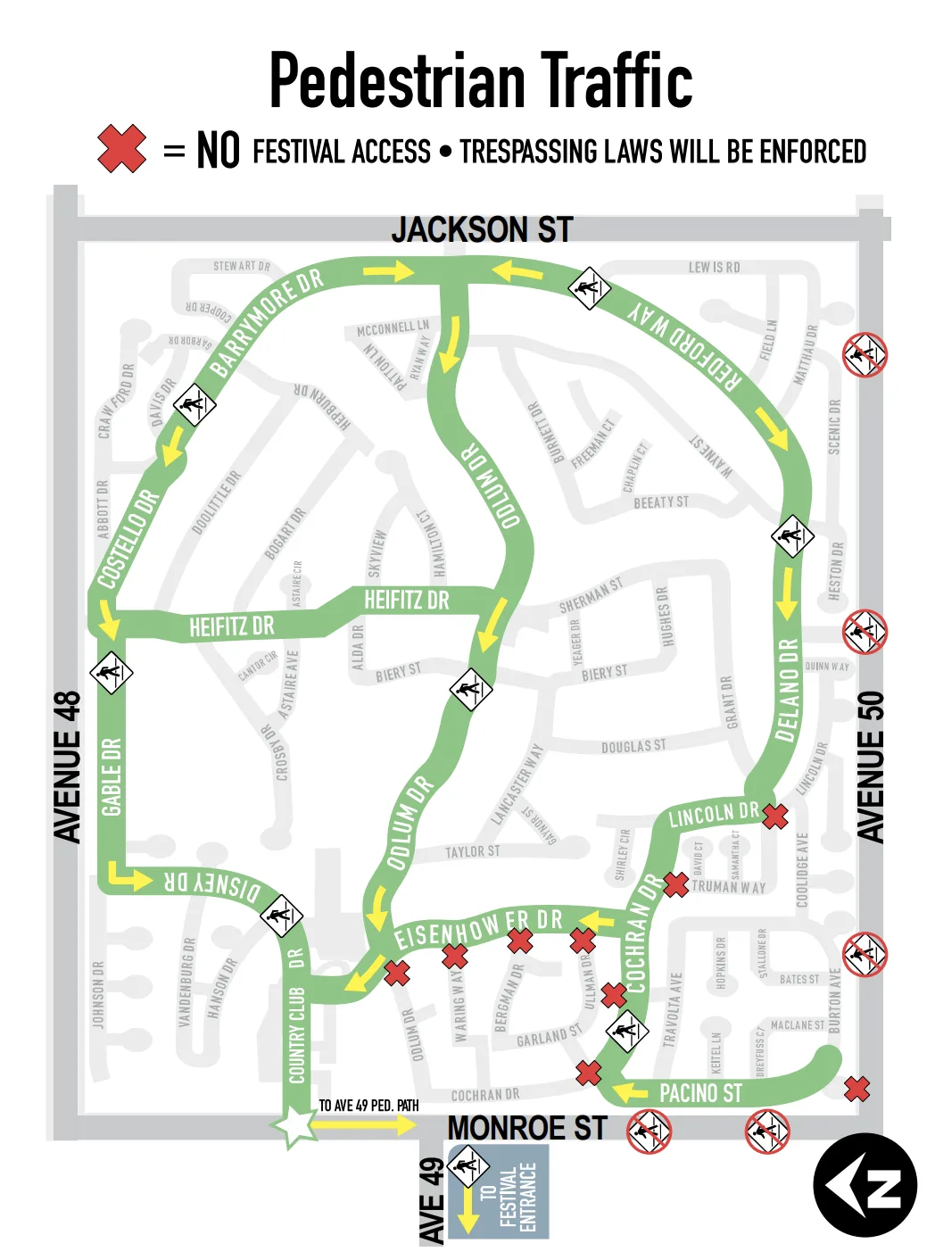 Indian Palms Country Club pedestrian traffic map for festival weekend