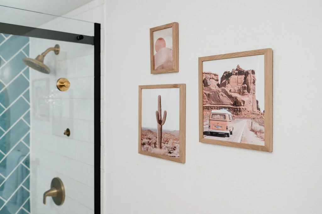 The Sundune Palm Springs primary bathroom shower with gold fixtures